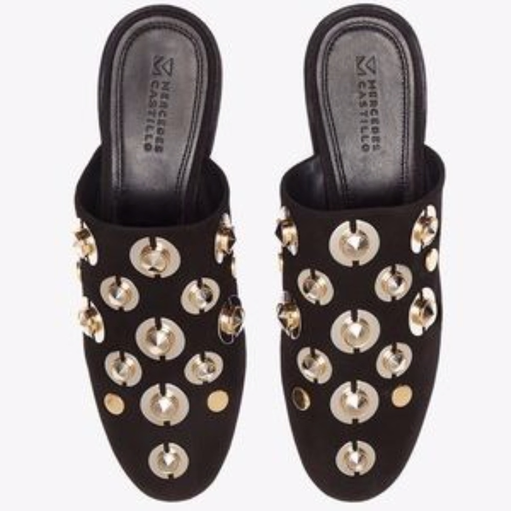 New $595 Mercedes Castillo Lucinda Mules Slides Mixed Metal Gold Silver 5.5 — image 7 of 8